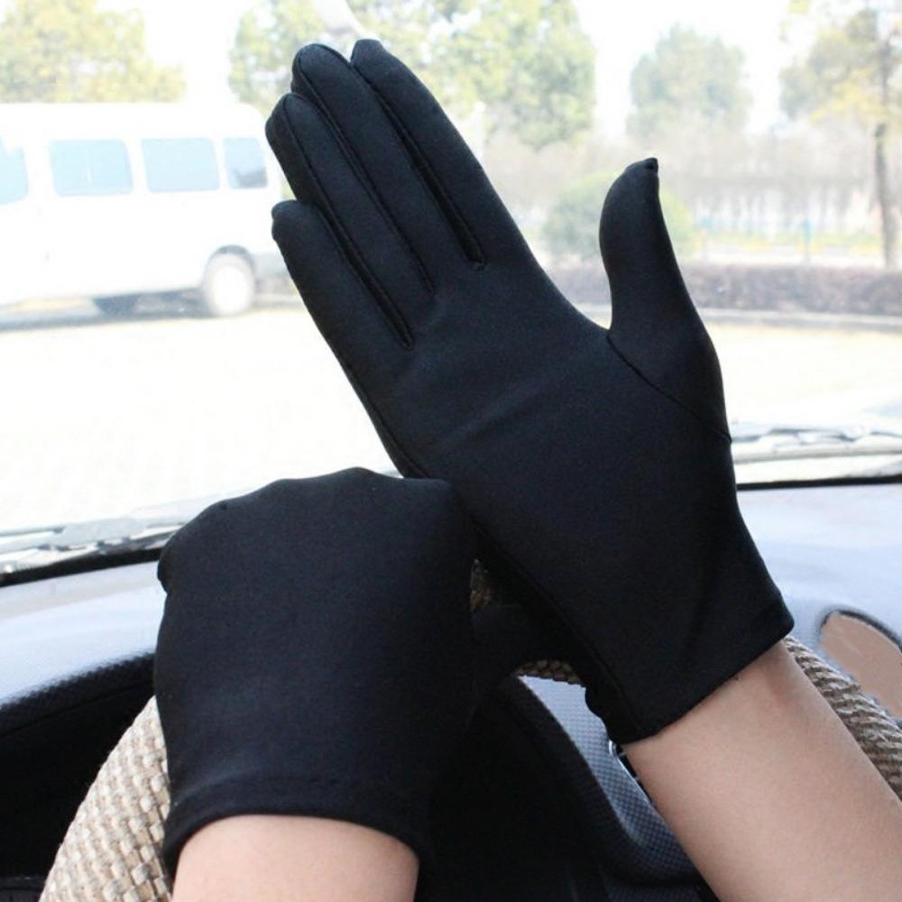 1Pair Women Thin Stretch Gloves Pure Color Driving Short Gloves Sun Protection Gloves Summer