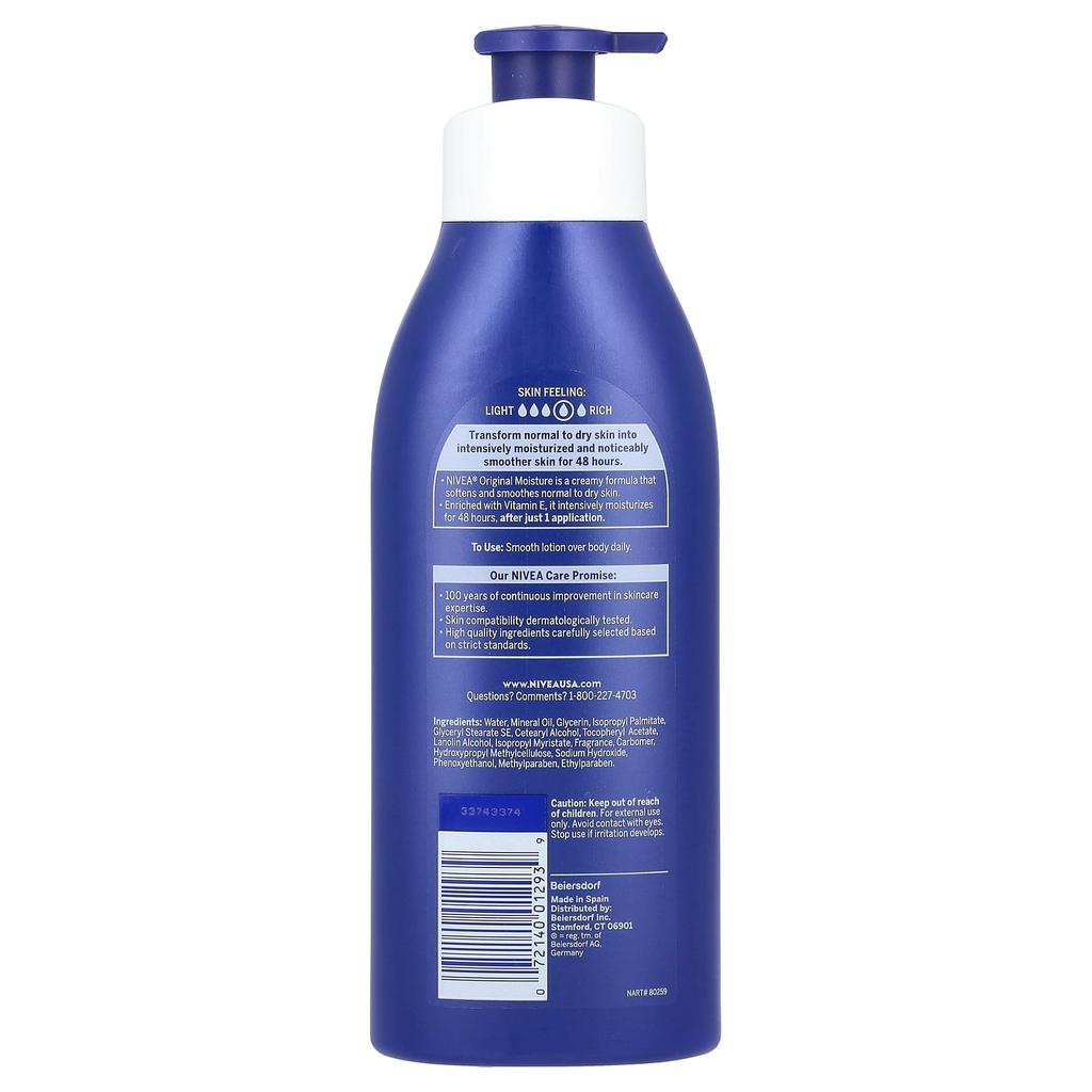 Nivea Original Moisture Body Lotion, 16.9 Fl Oz (500 Ml)