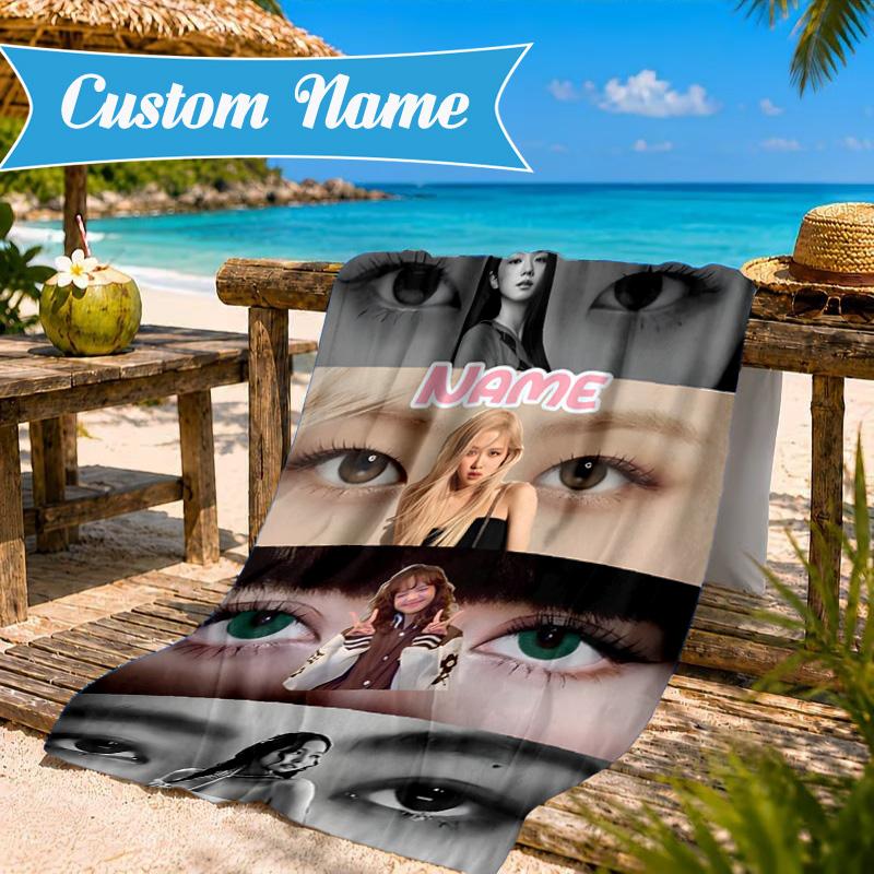 Custom Name Floral Fashion Kpop BP Beach Towel Microfiber Beach Towel, Lightweight and Quick-Dry, for Summer Travel, Swimming Pool Gift