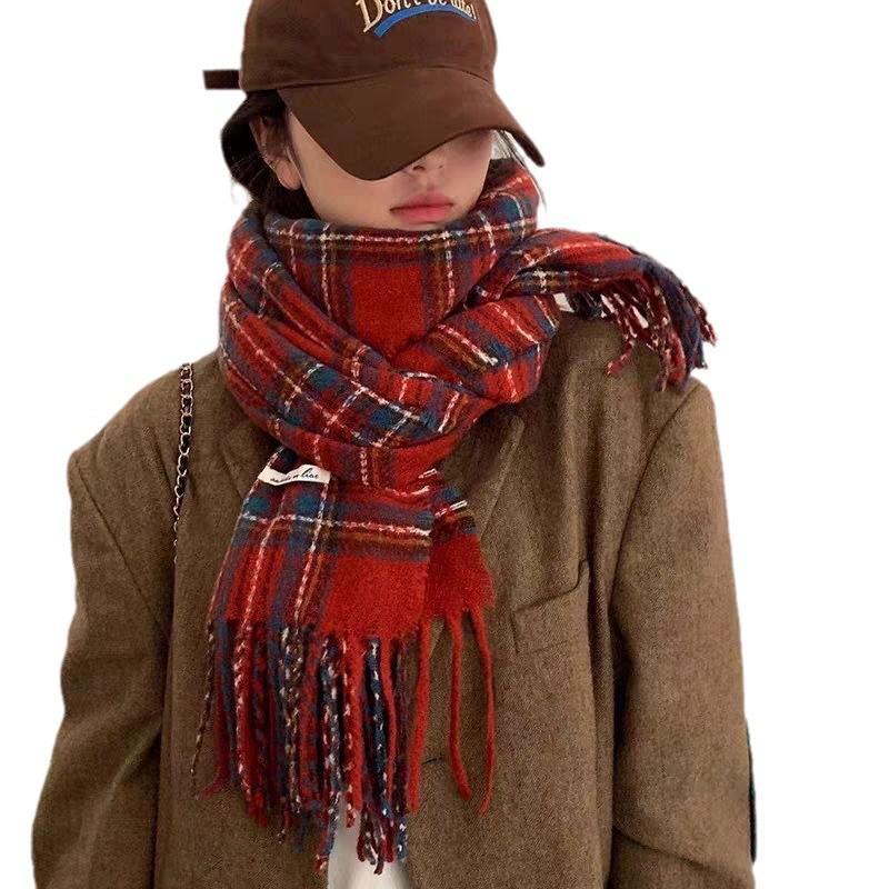 Женский красный кашемировый шарф в клетку Анкара - Рождественская и осенне-зимняя теплая универсальная шаль