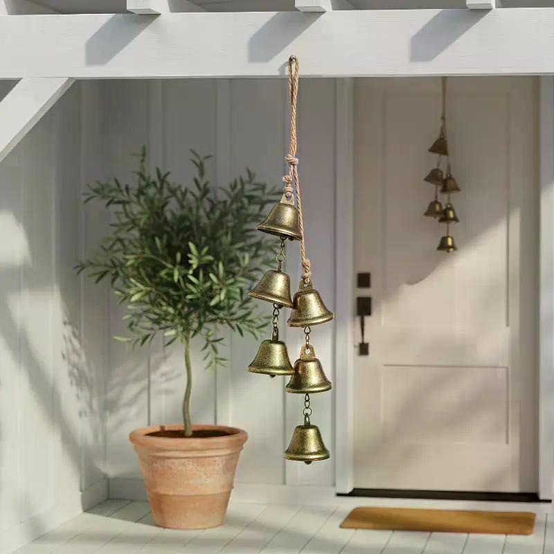 Vintage Brass Hanging Bells Eco Friendly Material Rustic Retro Melodic Chime Wall Decor for Home Office Cafe Shop Decoration