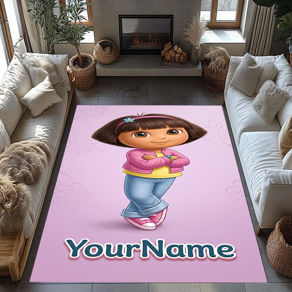 Dora Explorer Customizable Name Floor Rug Office Rug Suitable for Study room Hallway Decorate room Balcony Anti-slip Rug Anime Office Decor