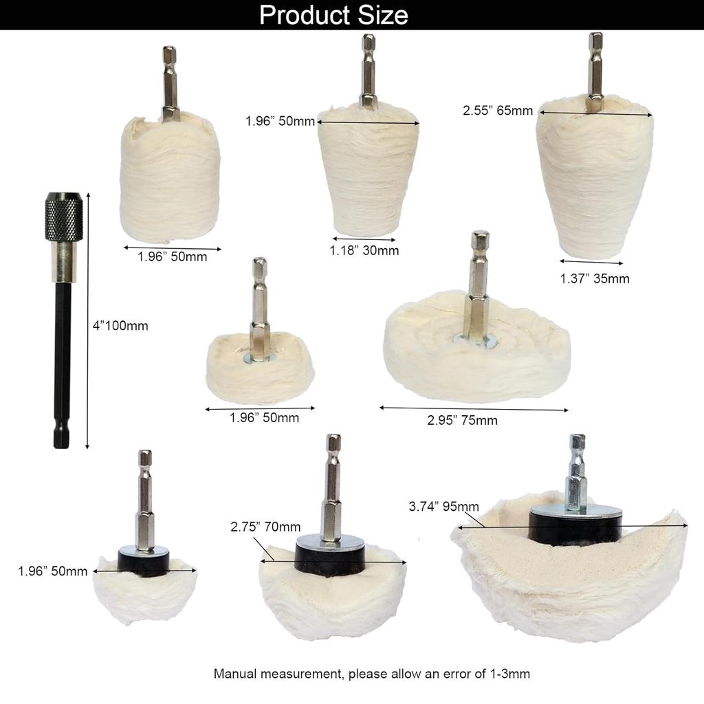 10Pcs Cotton Polishing Wheel Kit For Drill, Buffing Wheels For Aluminum Polish, Chrome,Stainless Steel,Metal,Car Detailing Drill Polishing Kit With