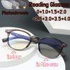 Luxury Designer Photochromic Reading Glasses Men Fashion Square Frame Wood Leg Anti Blue Light Color Changing Presbyopia Glasses