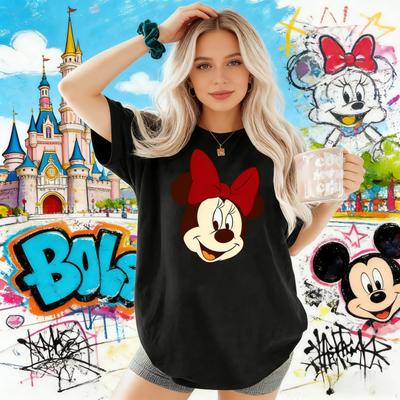 2025 Disney Минни Маус Женские Милые Мультяшные Топы для Девочек Повседневные Женские Футболки 100% Чистый Хлопок С Принтом Досуговая Футболка
