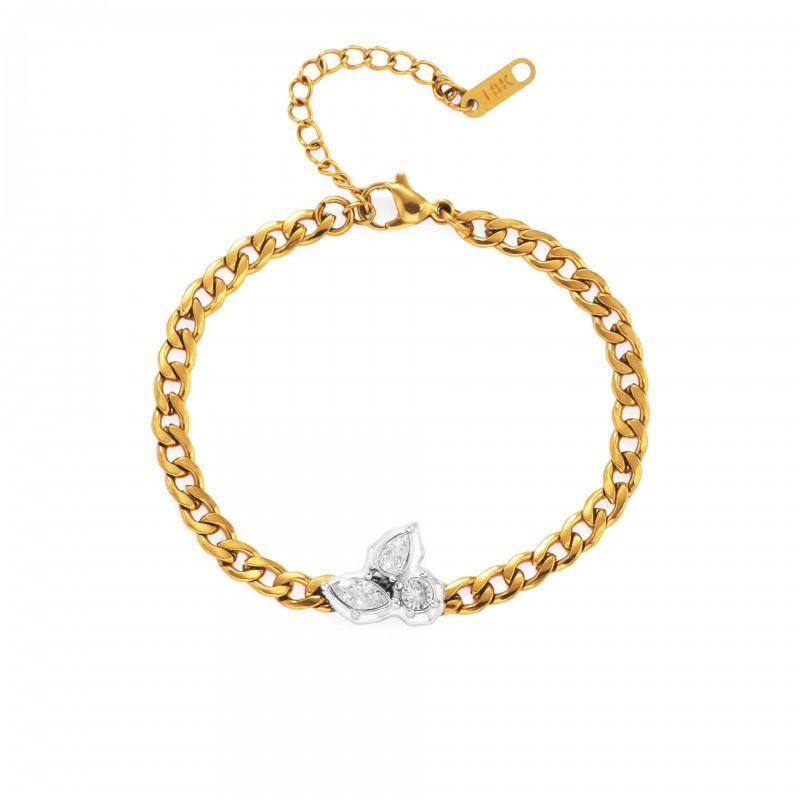 Fashion Titanium Steel Cubic Zirconia Necklace Bracelet Anklet Set 18K Gold Plated Water Drop Pendant Party Jewelry Women