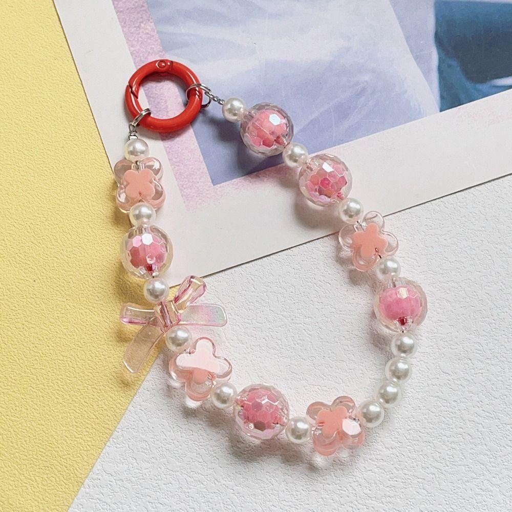 Beaded Beaded Phone Strap Wrist Strap Mobile Phone Lanyard Lovely Bow Phone Chain  Jewelry Gift