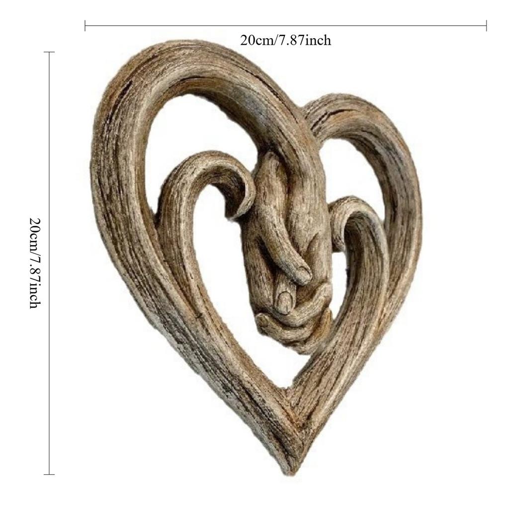 Art Sculpture Heart Holding Hands Wall Decor Decorative - Faux Wood Finish - Forever Love
