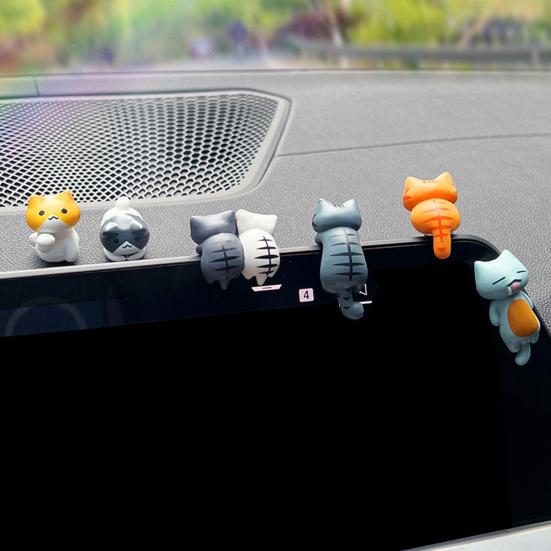 6Pcs Mini Cat Statues Car Center Console Decoration Set Adorable Simple Installation Rear View Mirror Cute Kitty Figurines