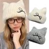 Casual Solid Color Cat Ear Beanie Windproof Keep Warm Knitted Woolen Hat Korean Style Harajuku Knitted Skullies Streetwear