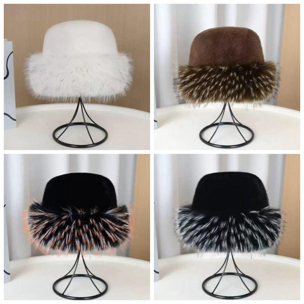 Korean Style Plush Bucket Hat Brimless Fluffy Warm Hat Retro Mink Fur Fisherman Hat Outdoor