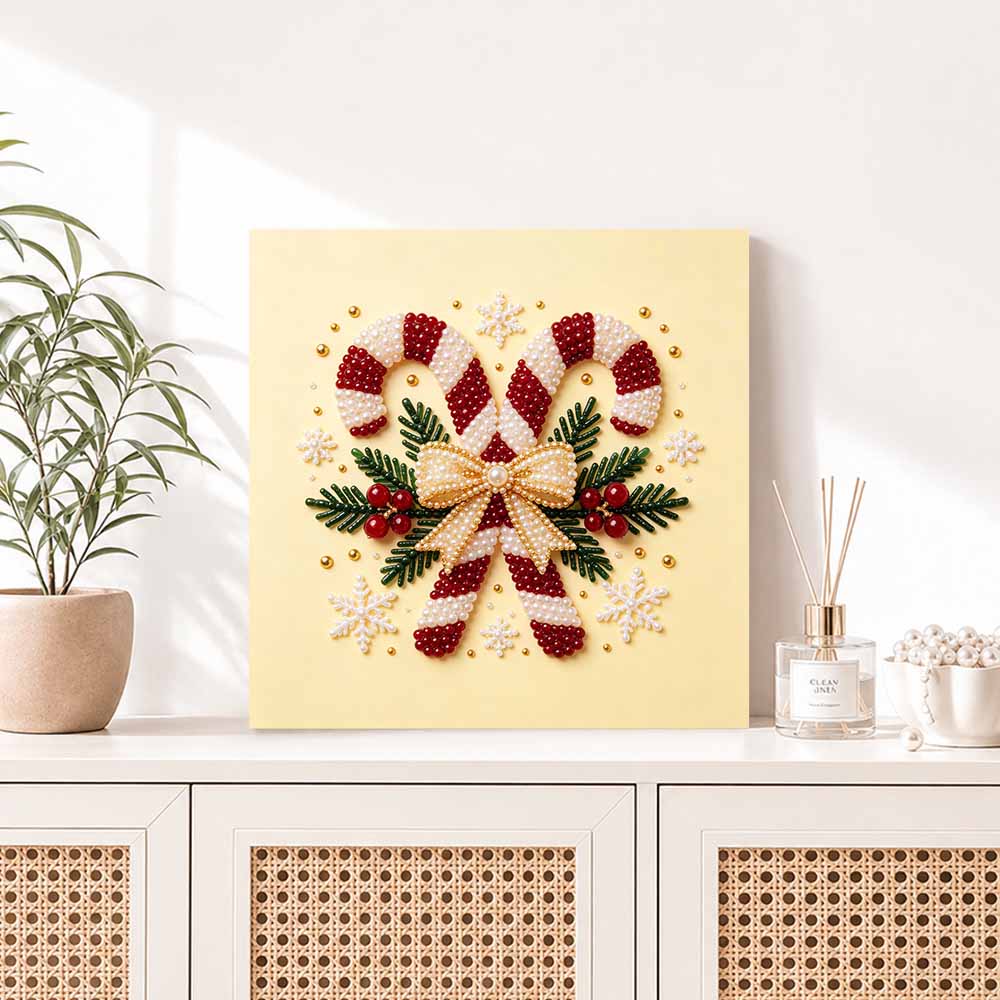 Pearl painting Christmas candy cane snowflake bow art kit DIY home decor painting
