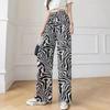 Ink Painting Tie Dye Pants Women's Summer Thin Ice Silk Ankle-Length Pants Straight Wide Leg Pants