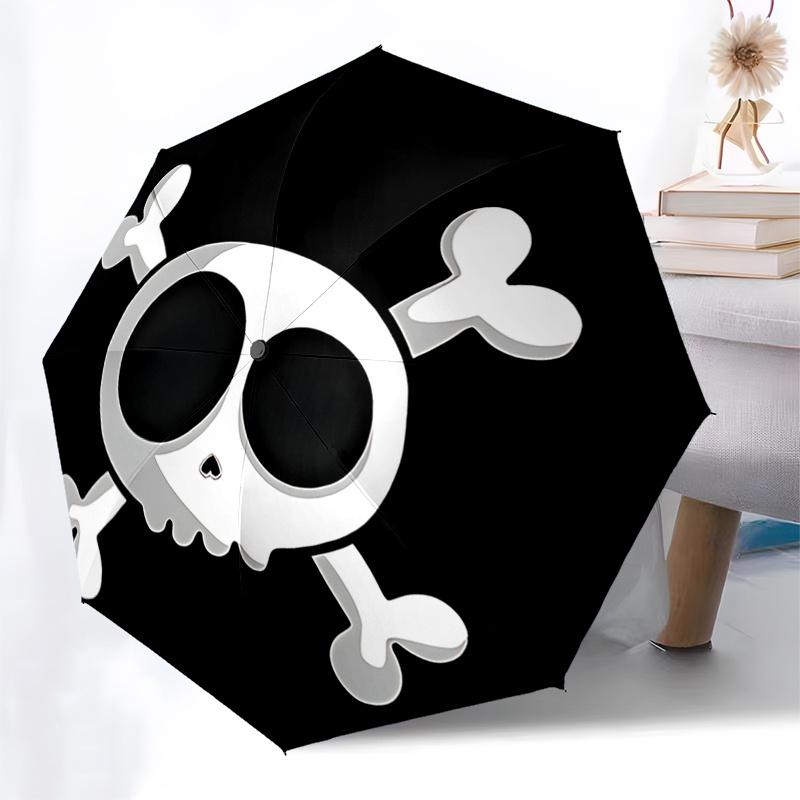 Skull Crossbones Automatic Opening Folding Umbrella - 8 Bone Iron Frame, Portable Design for Outdoor Use, Ideal Gift for Fans and Travelers0