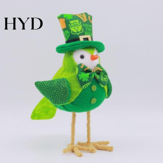 St Patrick Day Decoration Gnome Doll Patrick's Plush Bird Figurine with Shiny Wings Green Lucky Clover Sweater Four Leaf Embroidered Hat