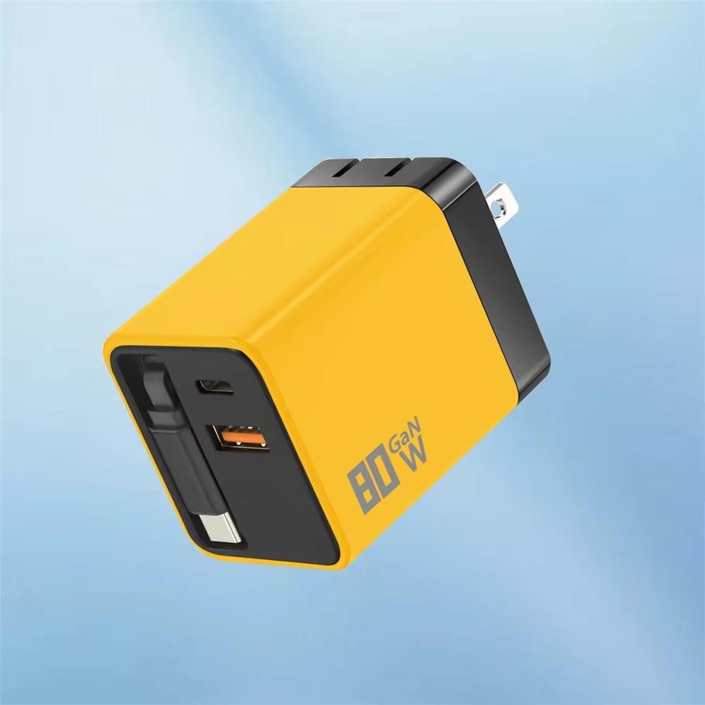 Retractable Cable Fast Charger 80W Power USB C Charger 3 in 1 PD Fast Charging Travel Use