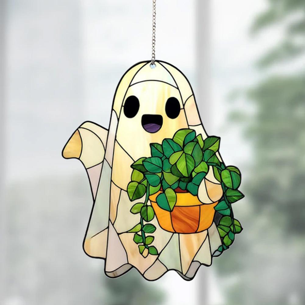 Ghost Sun Catcher Acrylic 2D Flat Halloween Tree Ornaments Cute Ghost Suncatcher for Window Decor Indoor Outdoor Holiday Crafts