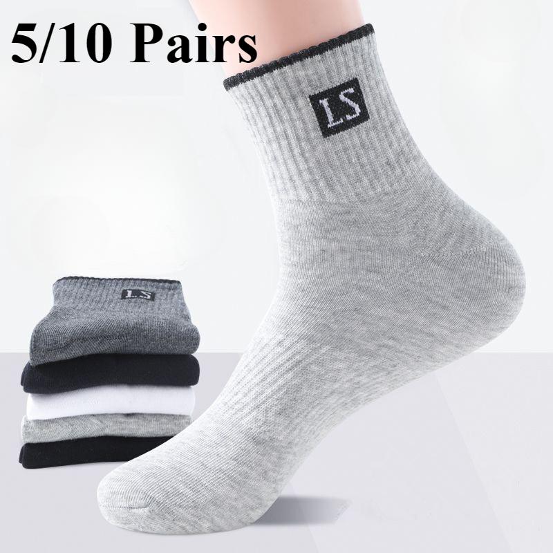 10 пар мужских носков с буквенным принтом, осенне-зимние весенние носки, спортивные носки средней длины, лот