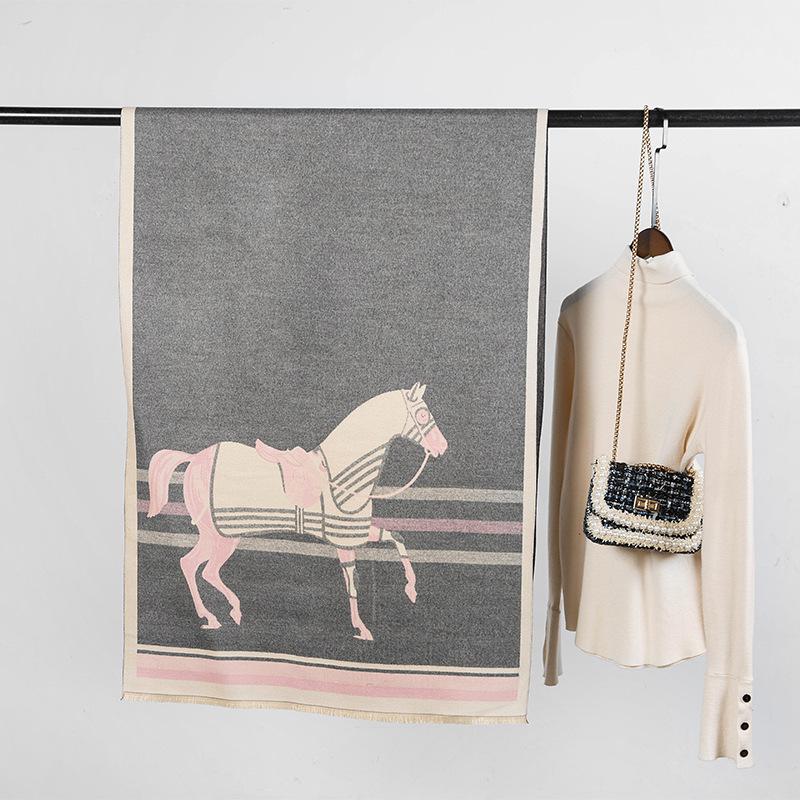 Winter Imitation Cashmere Bag Horse Beige Scarf Sweet Jacquard Medium Long Shawl Neck Protector