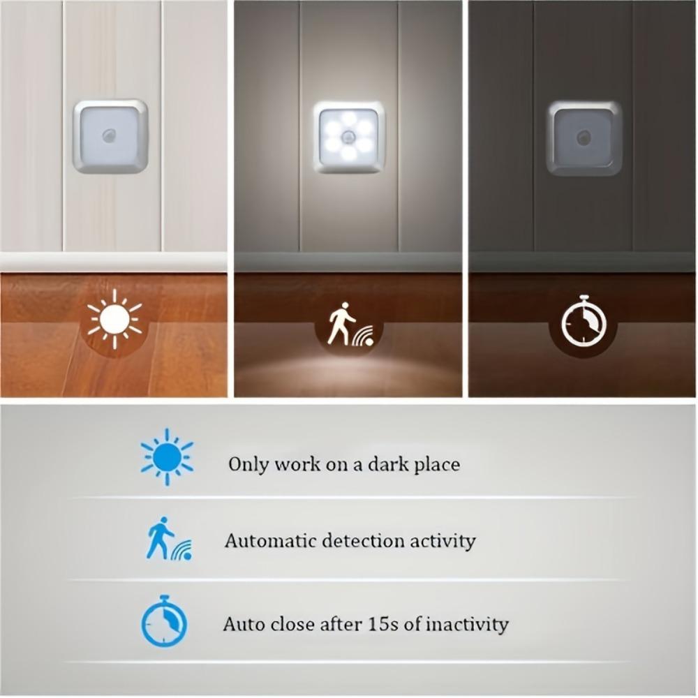 1pc 6LED Wireless Motion Sensor Night Light, LED Wall Lamp for Bedroom, Corridor, Cabinet Under Light, Indoor Decoration(3 AAA, Not Included)