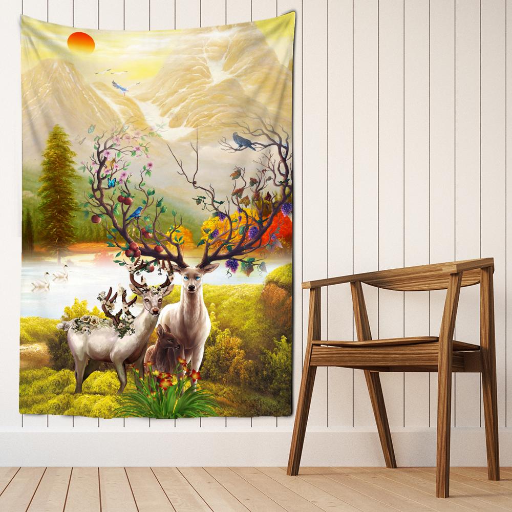 Красочный гобелен с пятнистым оленем, настенный гобелен в богемном стиле, многофоновый гобелен, психоделический интерьер, домашний декор