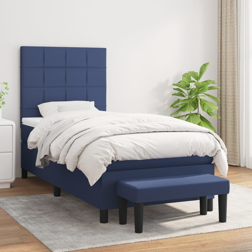 Box Spring Bed with Mattress Blue 100x200 cm Fabric