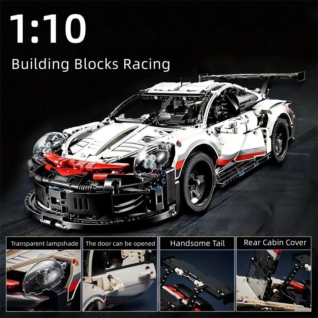 1600+Pcs 1:10 Assembled Building Blocks Compatible 42096 Electric Sports Car Model Remote Control with Lights DIY Birthday Gifts