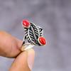 Italian Red Coral Handmade 925 Sterling Silver Jewelry Ring Size 9 w1T23