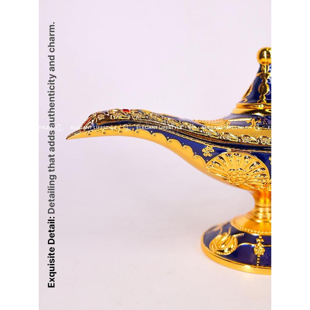 Vintage Aladdin Chirag Lamp-Luxurious Metal Jewelry Box,Decorative Showpiece,Home & Office-12 cm(Gold-Blue)