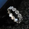 Vintage Black Daisy Ring S925 Silver Plated Flower Tail Ring for Women