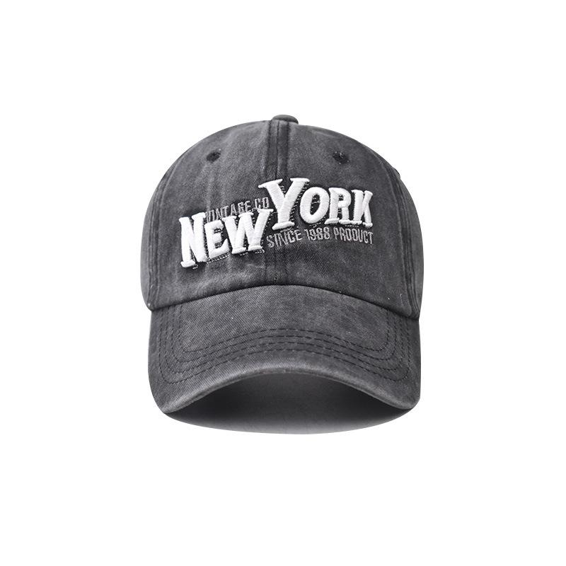 Хлопковая бейсбольная кепка Нью-Йорк с мытой вышивкой Бейсбольная кепка с большими буквами Внешняя торговля Европейская и американская мытая кепка
