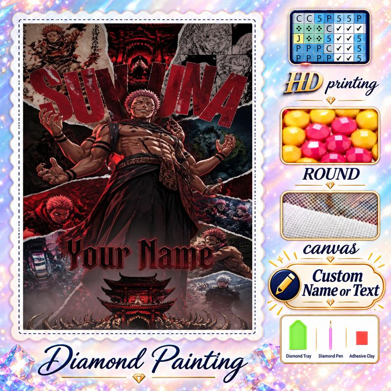 Ryomen Sukuna 5D DIY Diamond Painting Custom Name Text, Full Drill Rhinestone Mosaic Art Home Gift