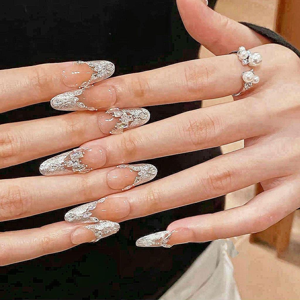 Goddess Crown Exquisite Bling Fingertip Nails with Small Diamonds