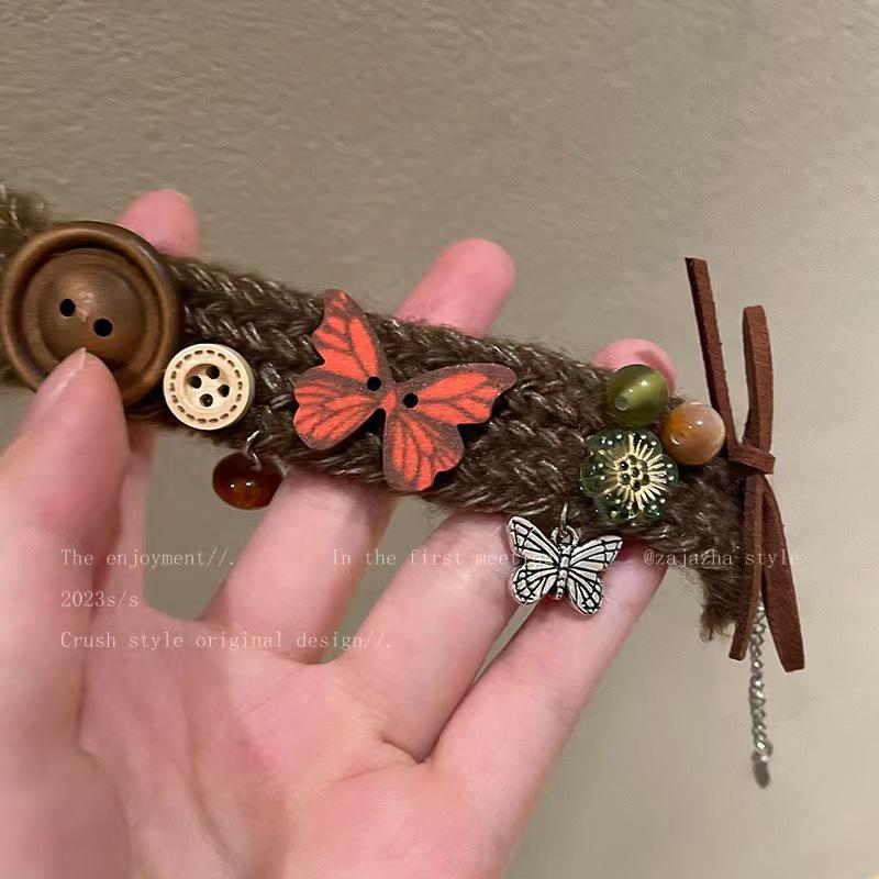 Комплект из ожерелья и браслета в стиле ретро «Бабочка» из шерсти Майяра — осенне-зимняя цепочка для свитера, которая подойдет для милых и стильных образов.