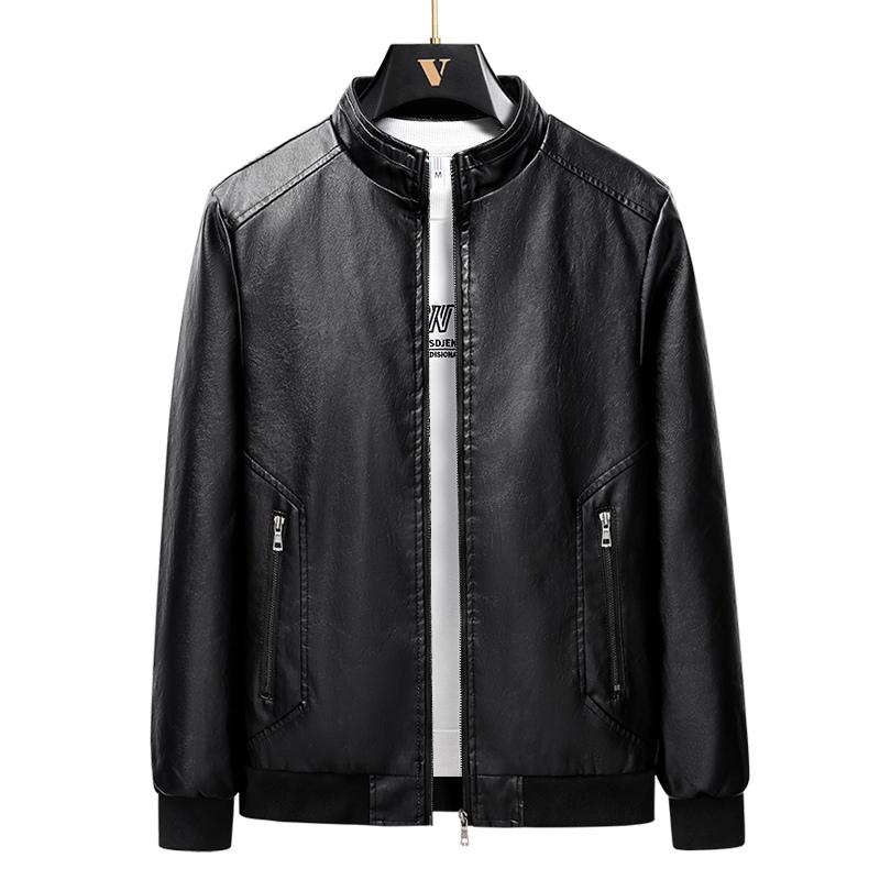 Мужская кожаная куртка в стиле business casual со стойкой, простая мужская куртка, универсальная куртка в корейском стиле, модная куртка высокого качества