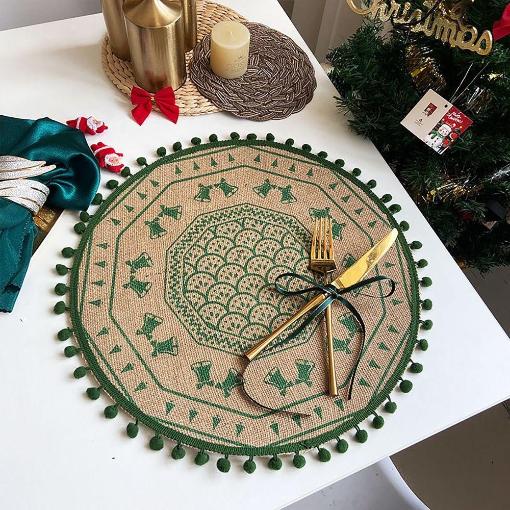 Cotton Linen Woven Placemat Heat Insulation Tableware Mats Vintage Retro Decorative Mat  Home