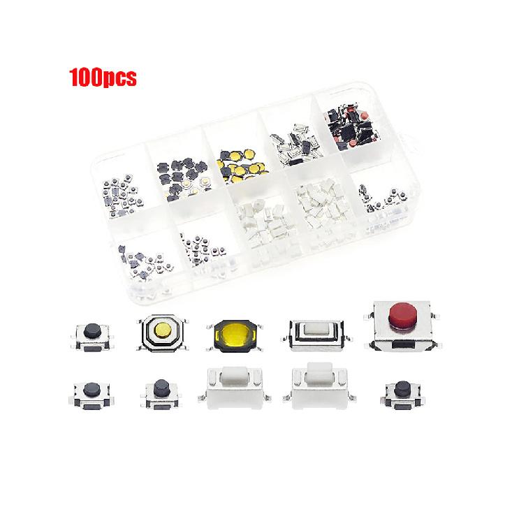 100pcs Tactile Push Button Switch Kits 10 Models Car Remote Control Tablet Micro Momentary Keys Button Touch Microswitch
