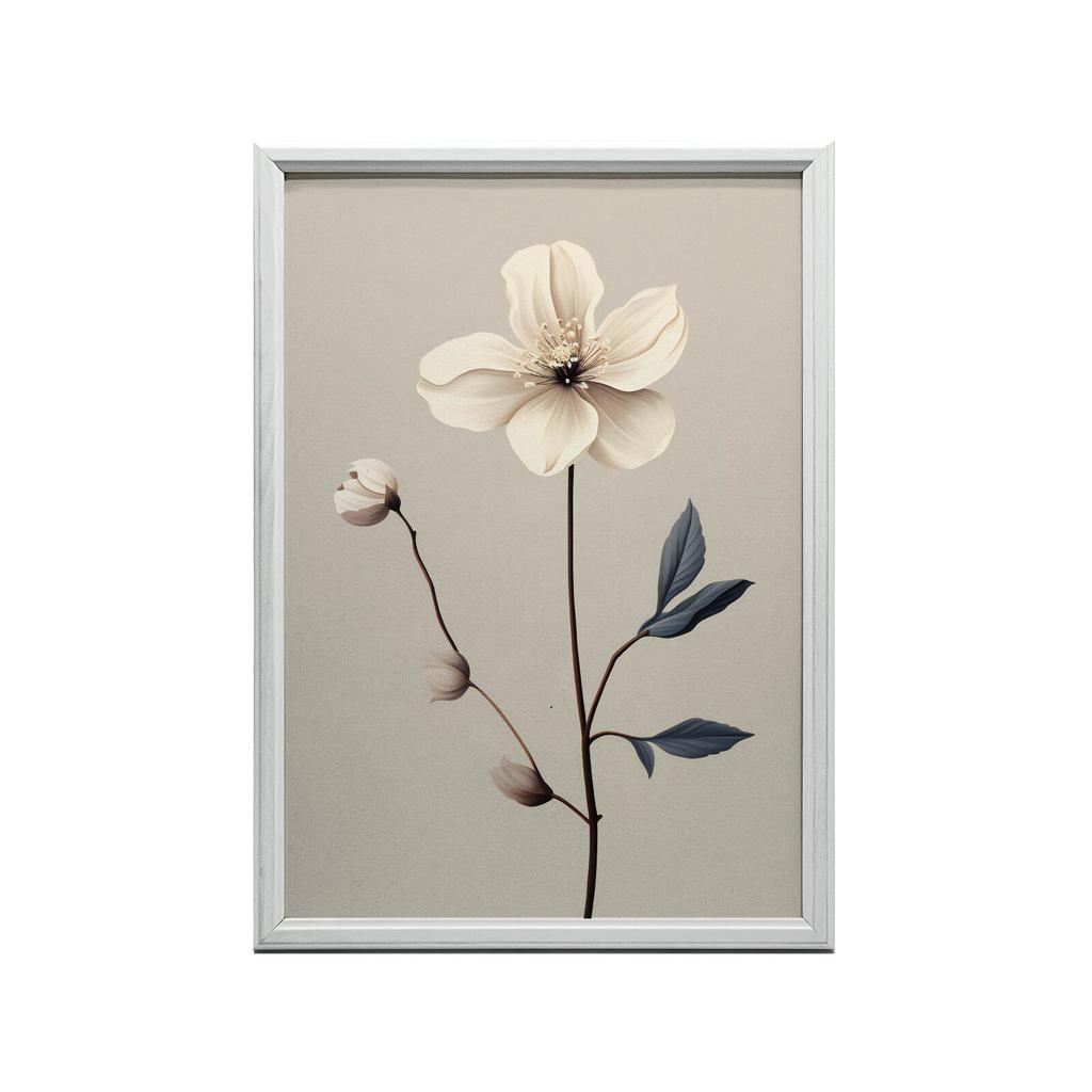 White Anemone - Minimalist Beauty White Anemone - Minimalist Beauty, 30X40 Cm, Dark Brown Wooden Frame, 230 Gsm Matte Paper