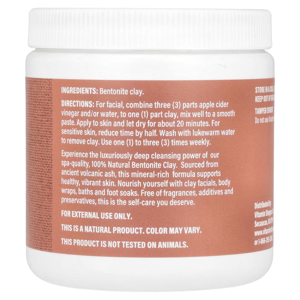 the Vitamin Shoppe 100% Natural Bentonite Clay Soothing Beauty Facial Mask, Fragrance-Free, 16 Oz (454 G)