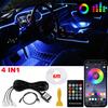 LED Car Interior Ambient Strip Lights RGB Fiber Optic Atmosphere Neon Lighting Kit W/ APP Remote Control Auto Decorative Lamps