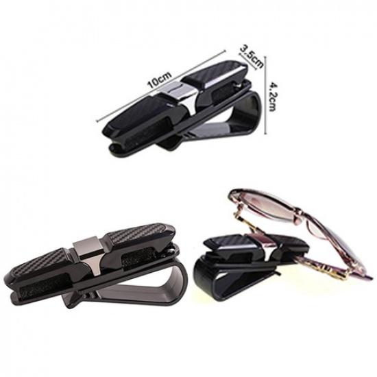 1x Black Sun Visor Glasses Sunglasses Card Ticket Holder Hook Car Accessories