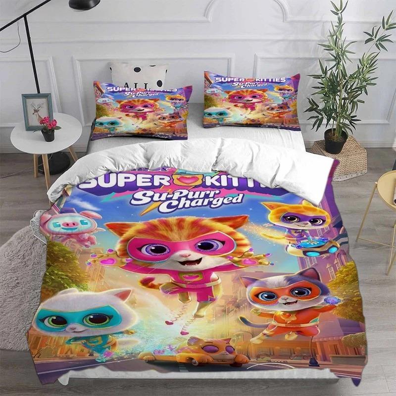Набор постельного белья Super Kitties Kittydale Набор постельных принадлежностей с мультяшными кошками для кровати Детский комплект пододеяльника и одеяла Постельные принадлежности Подарки на день рождения