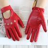 Fashion Leather Driver Gloves Women's Single Thin Unlined Rivet Car Driving Motorcycle Riding Full Finger Sheepskin Gloves