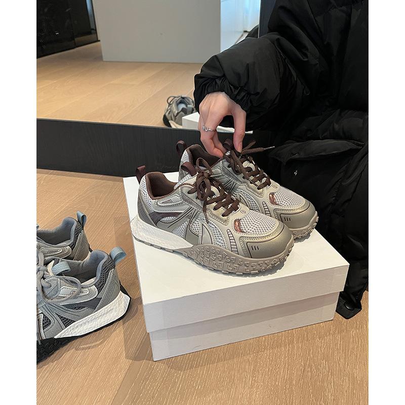 Версия из коровьей кожи~ Су Иньинь ретро платформа папины кроссовки женские 2025 весна сетка дышащие повседневные Dexun спортивные кроссовки