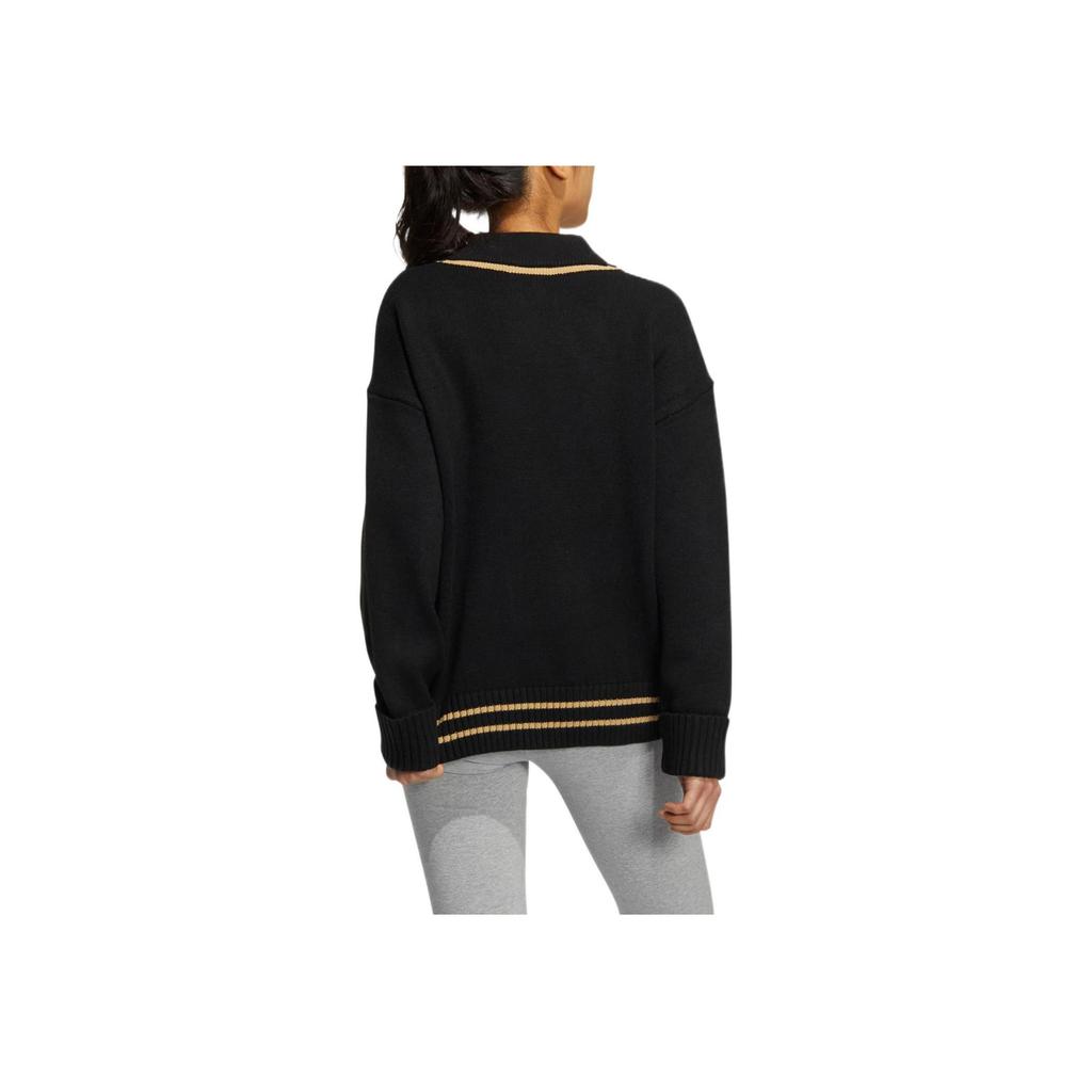 Adidas Originals Solid Color Embroidered Letter Print Sporty Knit Sweater Women Tops Black HS9523