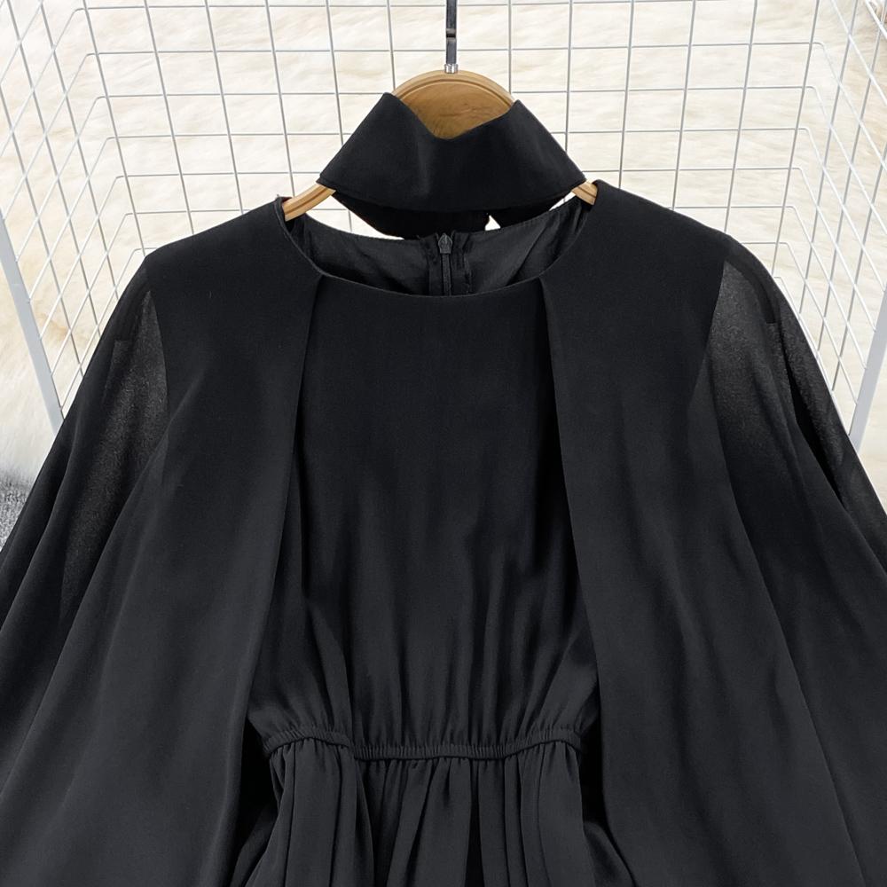 RUGOD Летнее легкое и знакомое стильное платье с круглым вырезом, рукавами в виде листьев лотоса, талией и тонким разрезом, платье трапециевидной формы, большое свободное платье