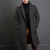 Men Solid Color Woolen Coat Autumn Winter Mid-Length Windbreaker with Pockets Lapel Long Sleeve Single Breasted Formal Outwear