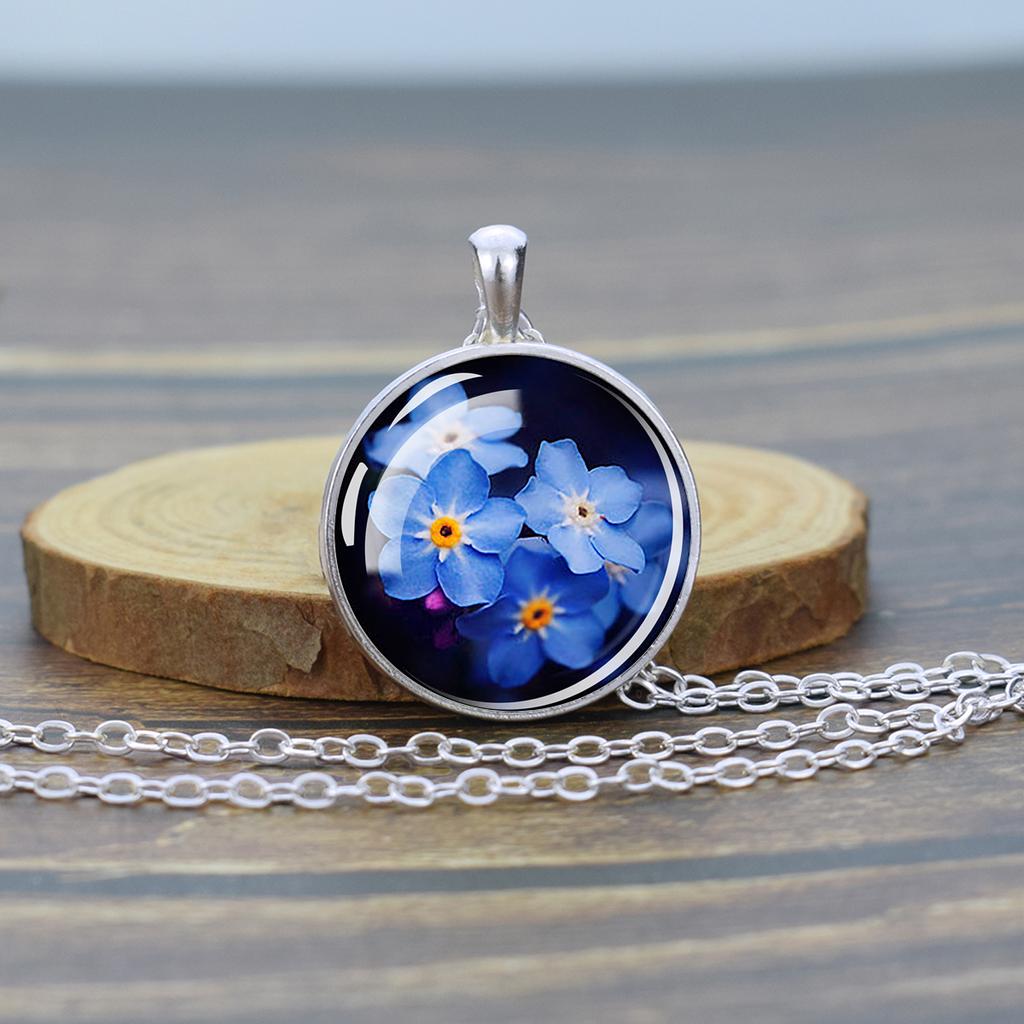 Flower Necklaces Rose Lotus Poppy Cherry Blossoms Sunflower Chains Necklace for Women Glass Cabochon Pendant Jewelry Lover Gift