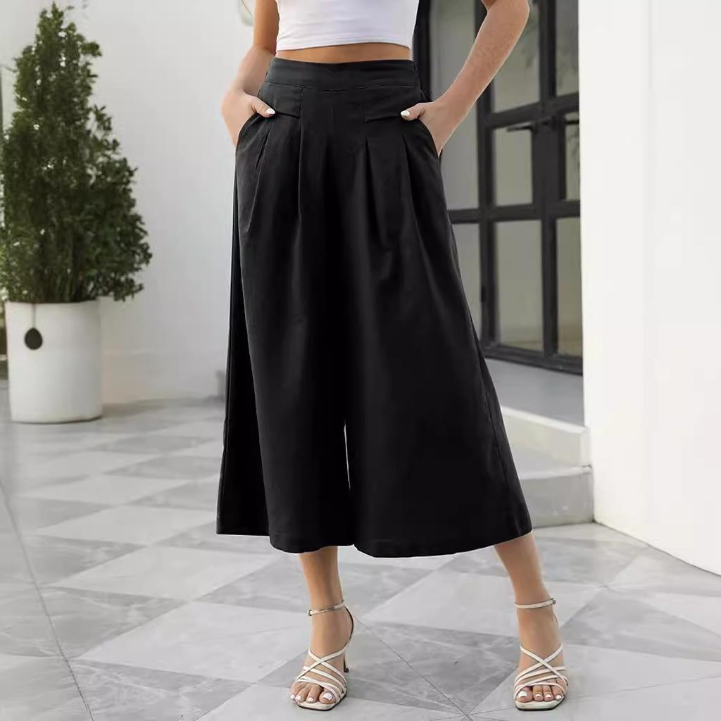 Женские юбки, брюки, хлопковые, с эластичной резинкой на талии, широкие укороченные брюки, повседневные брюки с карманами, свободные женские брюки