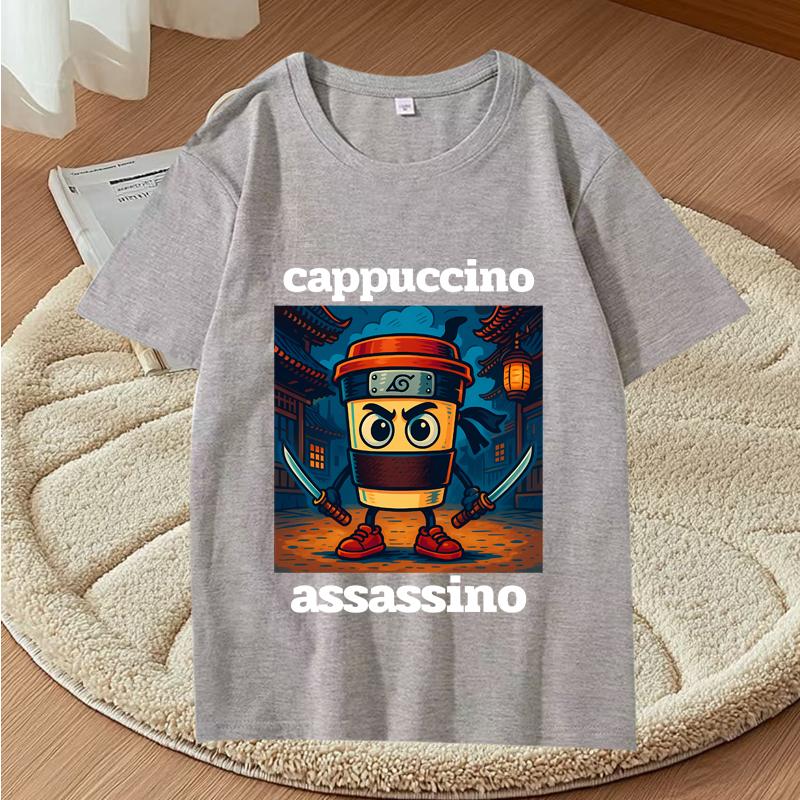 Графические футболки Cappuccino Assassino Смешная итальянская футболка с мемом Brainrot Модная повседневная футболка с коротким рукавом Streetwear Топы